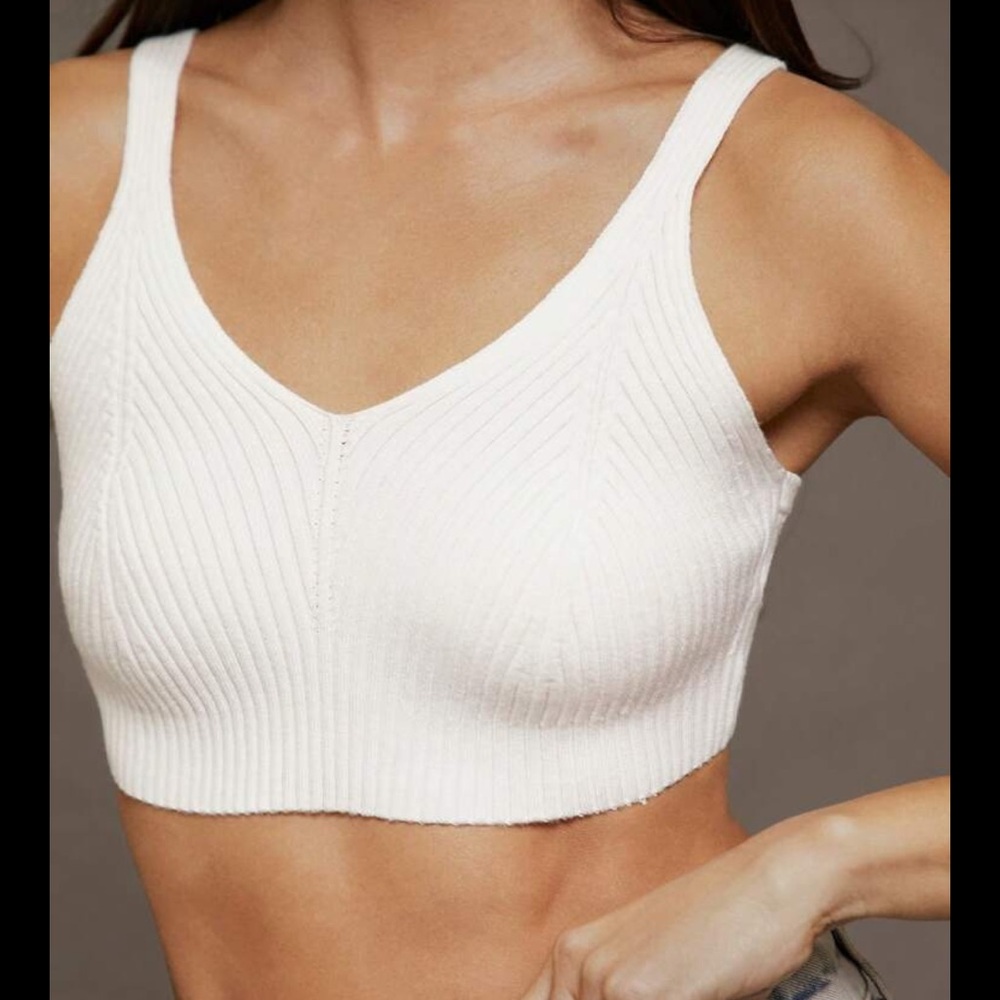 SHEIN Cream Ribbed Knit Top